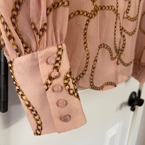 L'Agence Pink Gold Chain Print Sheer Blouse Size XS Extra Small New - Picture 3 of 7